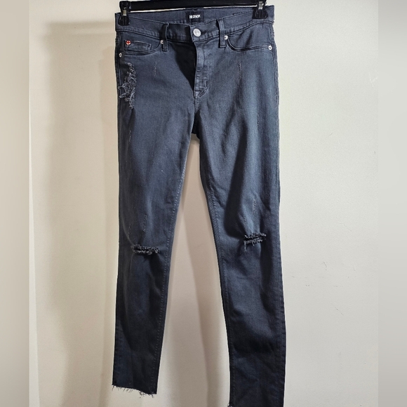 Hudson Jeans Nico Midrise Raw Hem Super Skinny Black Acid Wash Distressed 29/8 - Picture 2 of 9